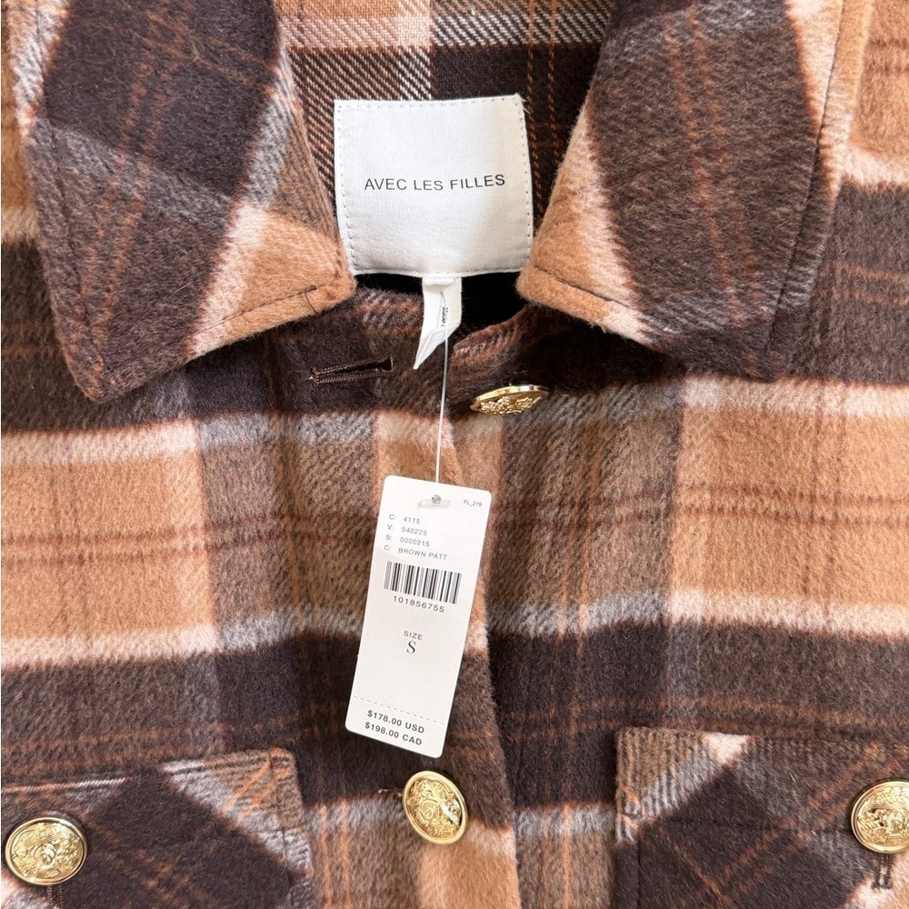 NWT new small Anthropologie avec les filles Plaid Button jacket shacket brown - Picture 5 of 16